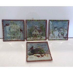 Christmas Scenes Glass Canape or Dessert Plates Set of 4  Made by Prima …